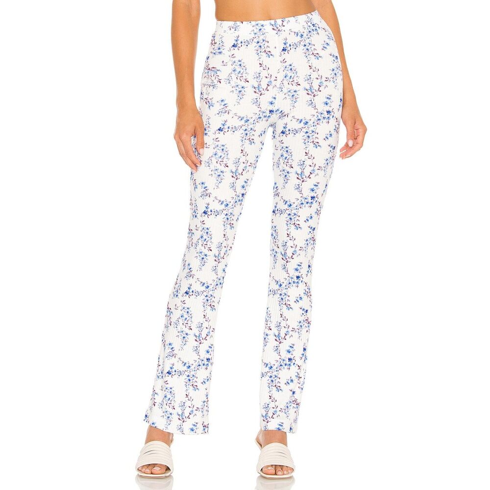 Lovers and Friends Paulie White Floral Print Ribbed Pants Size Small